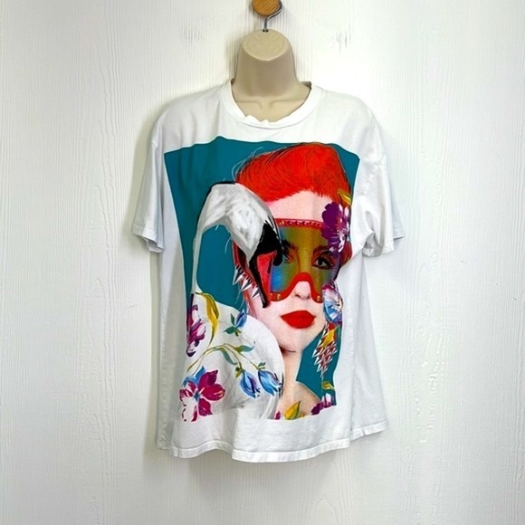 Zara - Madrid Gras Swan Colorful Fun Graphic Short Sleeve Shirt Size Small - Picture 2 of 10
